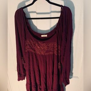 Women's Chelsea and Violet Burgundy Boho Mini Dress L/XL